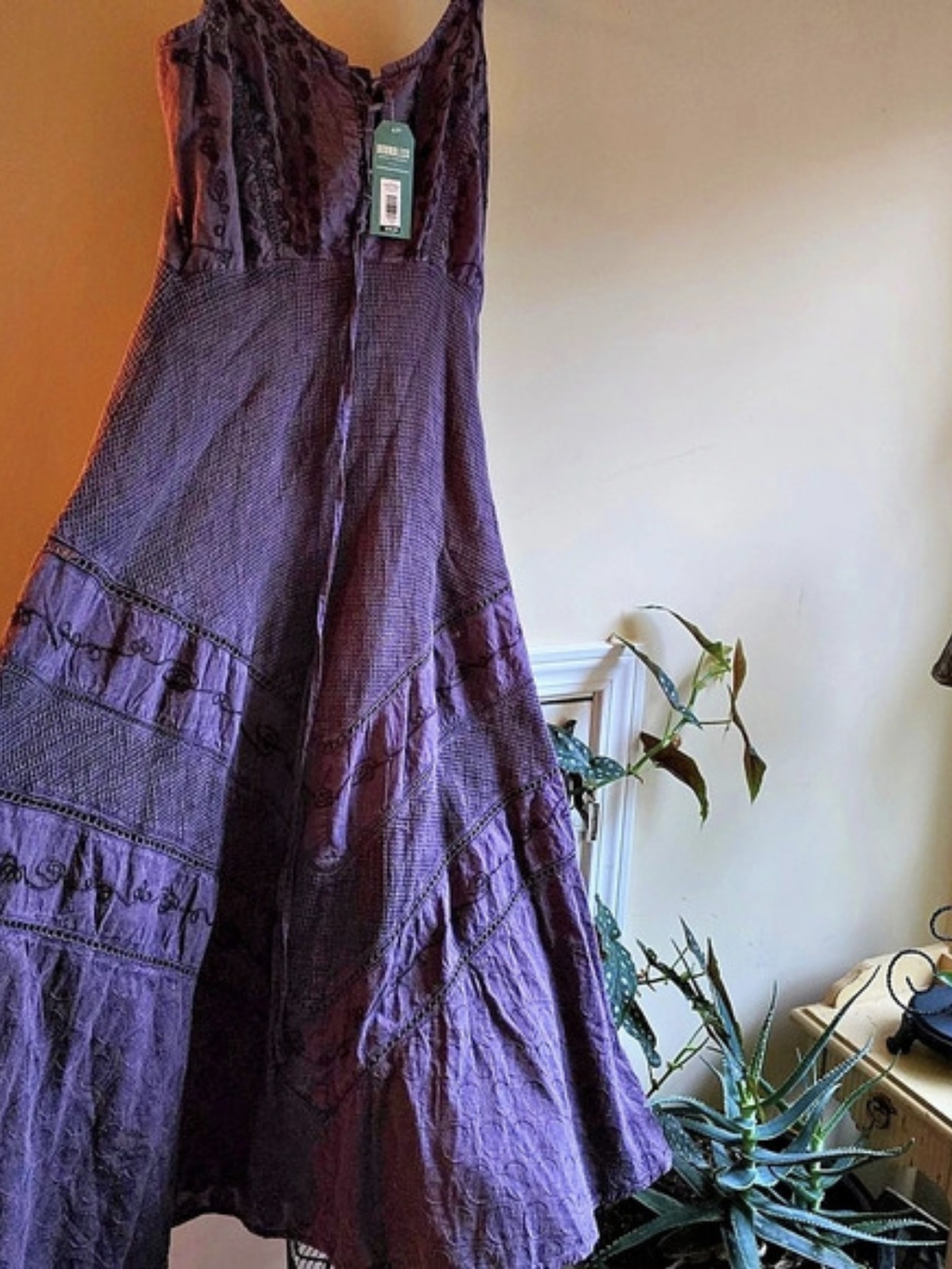Earthbound Embroidered Maxi Dress in Purple Size Medium NWT